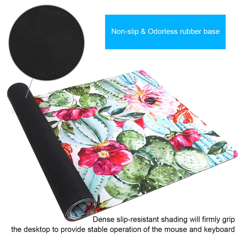 Anyshock Desk Mat, Extended Gaming Mouse Pad 35.4" x 15.7" XXL Keyboard Laptop Mousepad with Stitched Edges Non Slip Base, Water-Resistant Computer Desk Pad for Office and Home (Cactus) Green Cactus