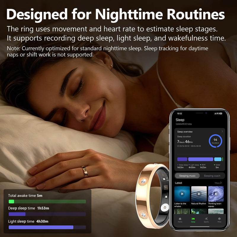 Yihou Smart Ring Ultra Narrow Diamond Slim Sleep Rings Heart Rate Monitor Health Ring Fitness Tracker Pedometer Step Counter Calories Waterproof Ladies Smart Rings for Women Men, No Subscription Fee Rose Gold #8