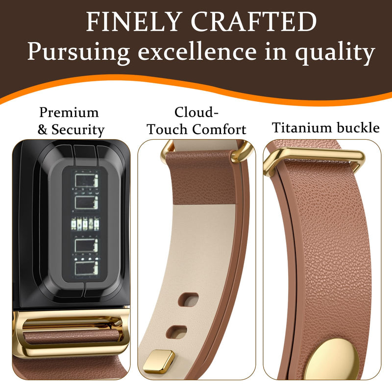 omee Leather Band Compatible with Whoop 5.0 Band Strap Men Women, Genuine Leather Rugged Durable Replacement Wristbands Straps for Whoop 5.0 Bands Brown Gold