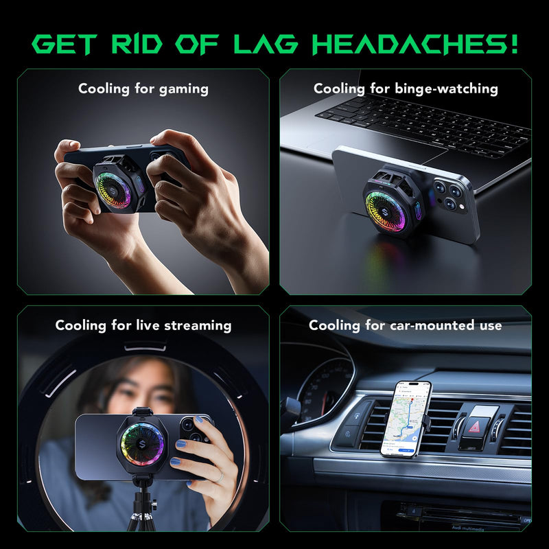 Black Shark Magnetic Phone Cooler 5 Pro - 18 Addressable RGB LEDs, Detachable Grip, APP-Controlled Thermostatic Cooling Fan for iPhone MagSafe/Android/iPad -Gaming/Streaming/Photography 5 Pro Black
