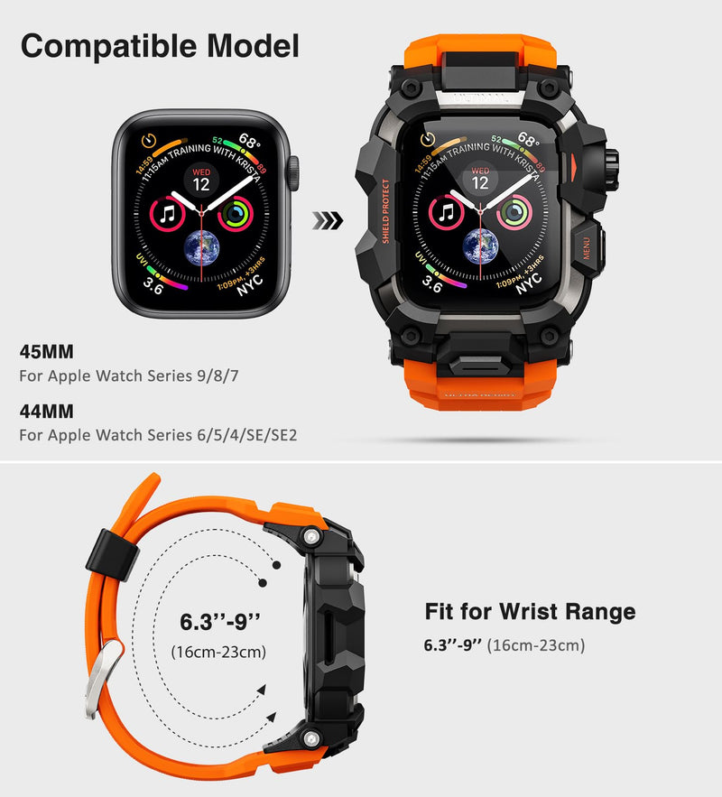 ULTIMAL Rugged Case with Band for Apple Watch 45mm,for Apple Watch Generation9/8/7