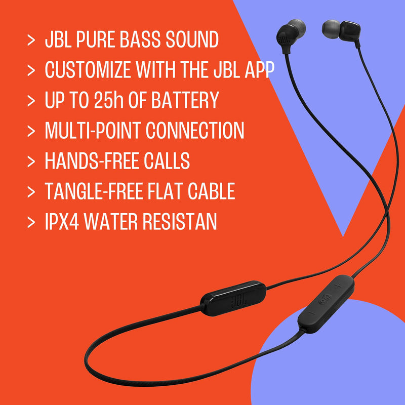 JBL Tune 135BT - Wireless in-Ear Headphones - Black | JBL Pure Bass Sound, Customize your experience with the JBL Headphones app, Up to 25-hour battery life with speed charge