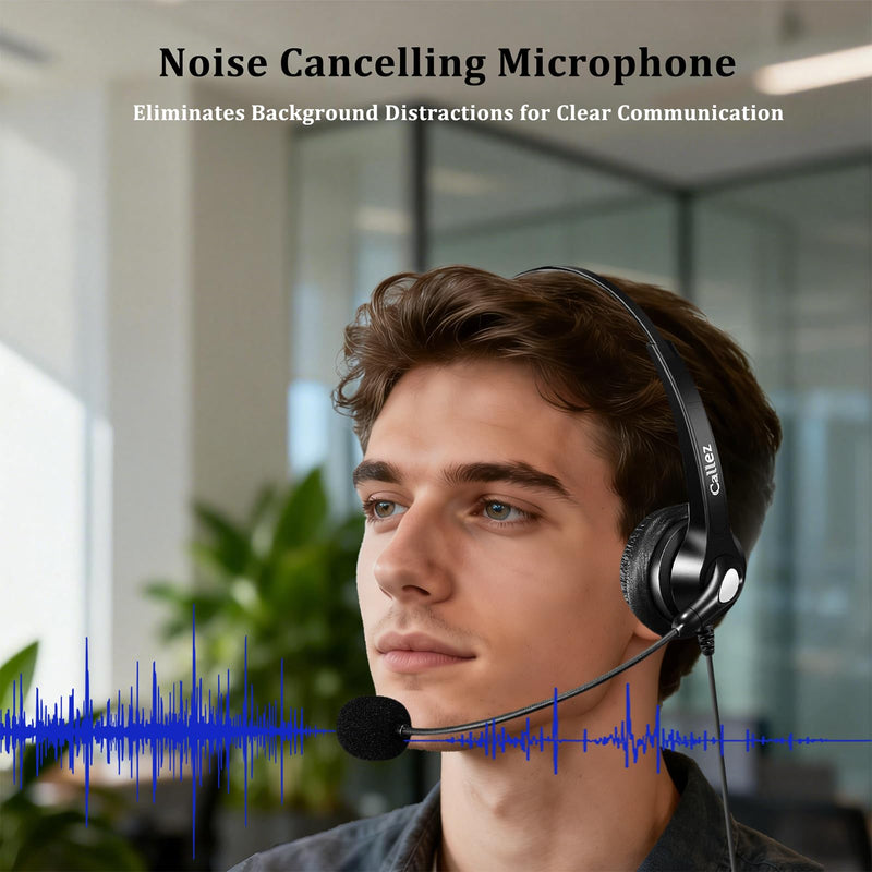 [AUSTRALIA] - Callez RJ9 Phone Headset with Noise Cancelling Mic & Volume Controls, Telephone Headset Compatible with Avaya Plantronics Mitel ShoreTel Digium Nortel NEC Toshiba Aastra Office Landline Deskphones Black 