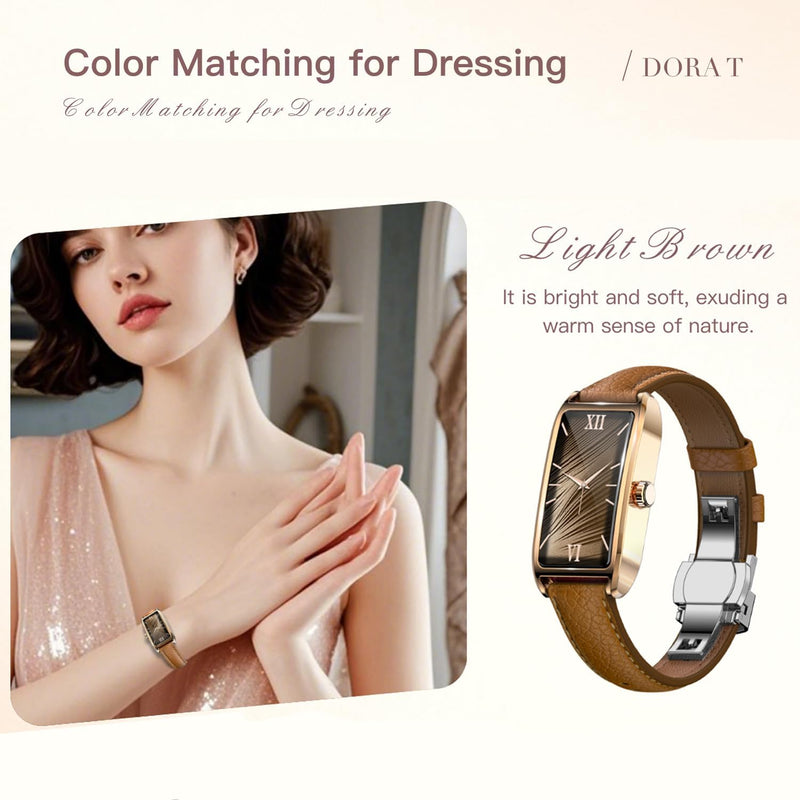 Fitness Tracker for Women Ladies Fitness Watch Dressy Leather Strap Alloy Case Luxury Fashion Heart Rate Monitor Sleep Tracker Pedometer Step Counter Waterproof Elegant Smart Watches for Womens Rose Gold Light Brown