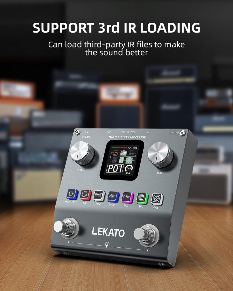 LEKATO Multi Effects Guitar Pedal, Electric Guitar Effects Pedal, Pocket Rechargeable Effects Processor with 6 Effects Modules, 80 Presets, 20 IRs, BT Audio, Headphone Output