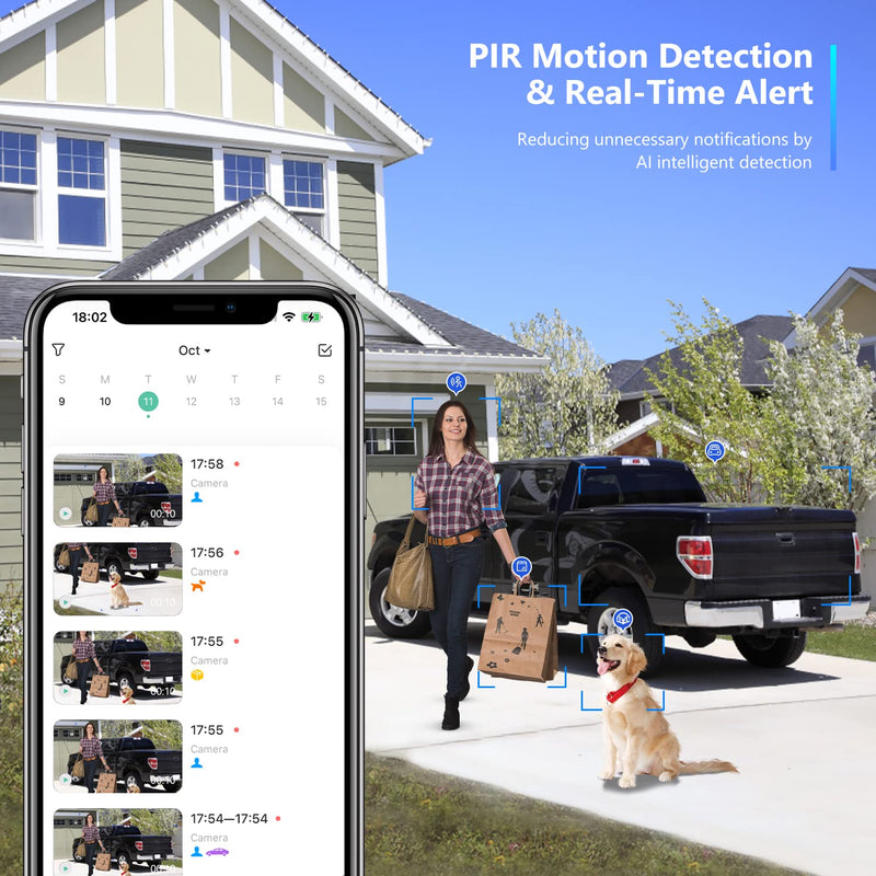 1080P Security WiFi Cameras for Home Security, Wireless Outdoor with Motion Detection, Spotlight/Siren Alarm, Color Night Vision, 2-Way Talk, Waterproof SD/Cloud Storage Battery Powered White