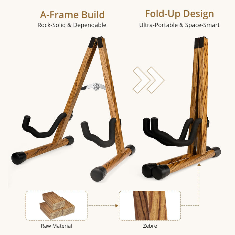MUSO Guitar Stand,Acoustic Guitar Stand,Wood Classical Electric Guitar Stand,Foldable Bass Guitar Stand,Guitar Accessories also fit Bass,Violin,Ukulele(Zebra) Zebra