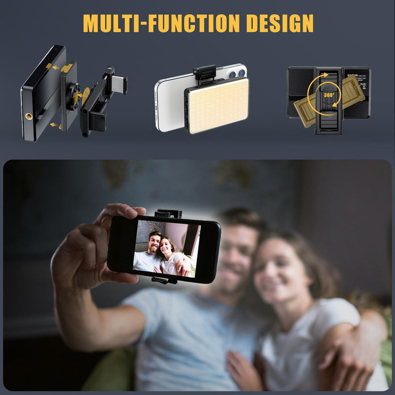 [AUSTRALIA] - MACTREM 120 LED Selfie Light, Phone Light Clip, 3000Mah Portable Rechargeable Video Light, Adjusted 3 Light Modes, for iPhone, Camera, Laptop, iPad, Light for Selfie, Video Conference, TikTok,Makeup Black 