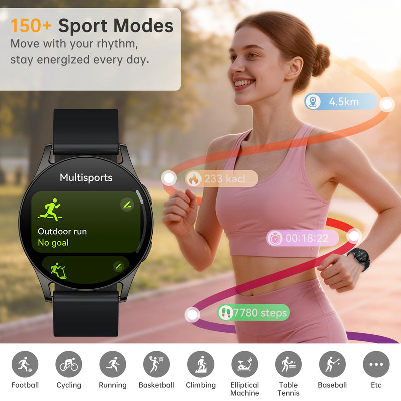AI Smart Watch for Women Men with GPT, 1.32" AMOLED Fitness Tracker with Heart Rate/Sleep/SpO2 Monitor, Waterproof Smartwatch for Android/iPhone Phones (Black) Black