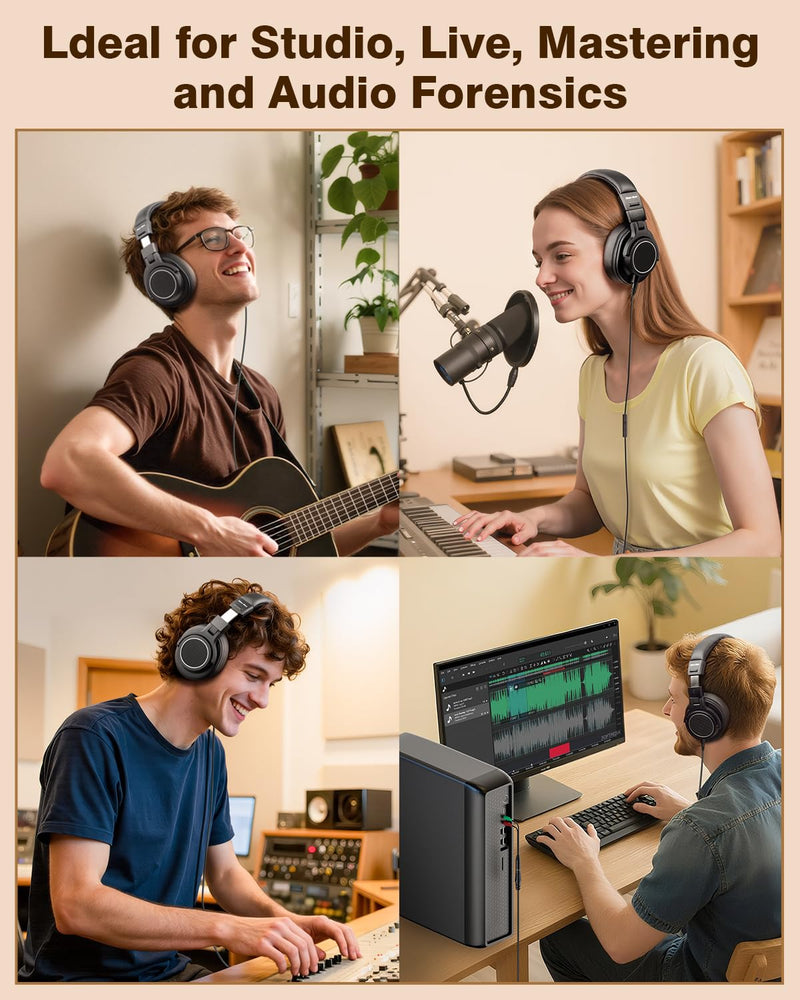 New bee Studio Headphones, DJ Headphones with 50mm Drivers and 6.35mm & 3.5mm Jack for Studio Monitor & Mixing DJ Guitar AMP Podcast Piano Keyboard