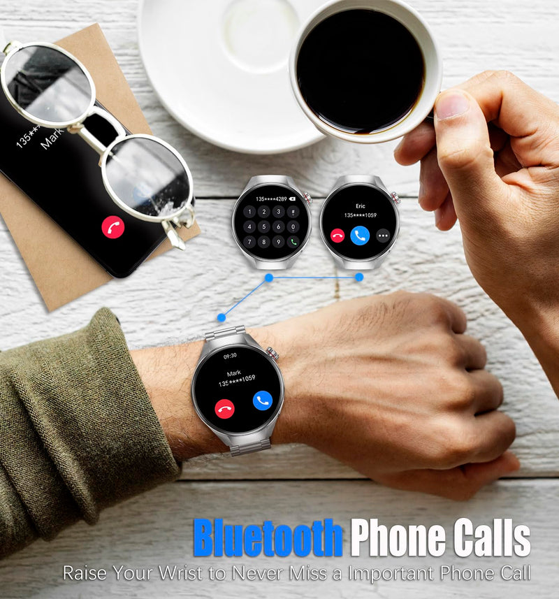 Mens Smartwatch 1.75" AMOLED Bluetooth Calls Heart Rate & Blood Oxygen Sleep Monitor Fitness Tracker IP67 Waterproof Smart Watch for Men Compatible with Android iOS Voice Assistant (Silver RT-G5Plus) Silver RT-G5Plus