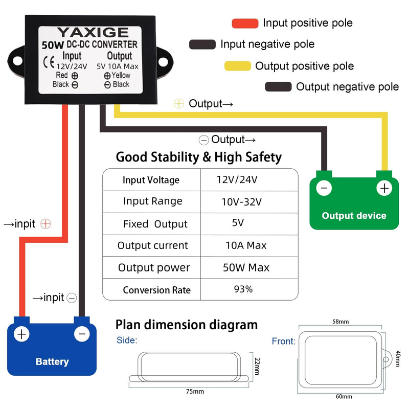 [AUSTRALIA] - 3PCS 12V/24V to 5V 10A 50W Step-Down Converter Regulator Waterproof Step-Down Power Supply Reducer Regulator Voltage Module (10V-32V to 5V, 10A) 12V24V TO 5V 3PCS 