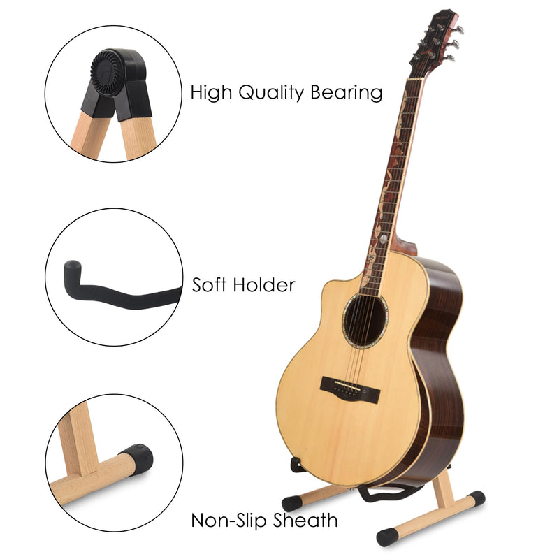 WOTLLA® Guitar Stand, Guitar Stands Floor with Sponges A Frame Folding Guitar Stand for Guitars Bass Cello Mandolin Banjo, Gifts for Guitar Players Beech Wood