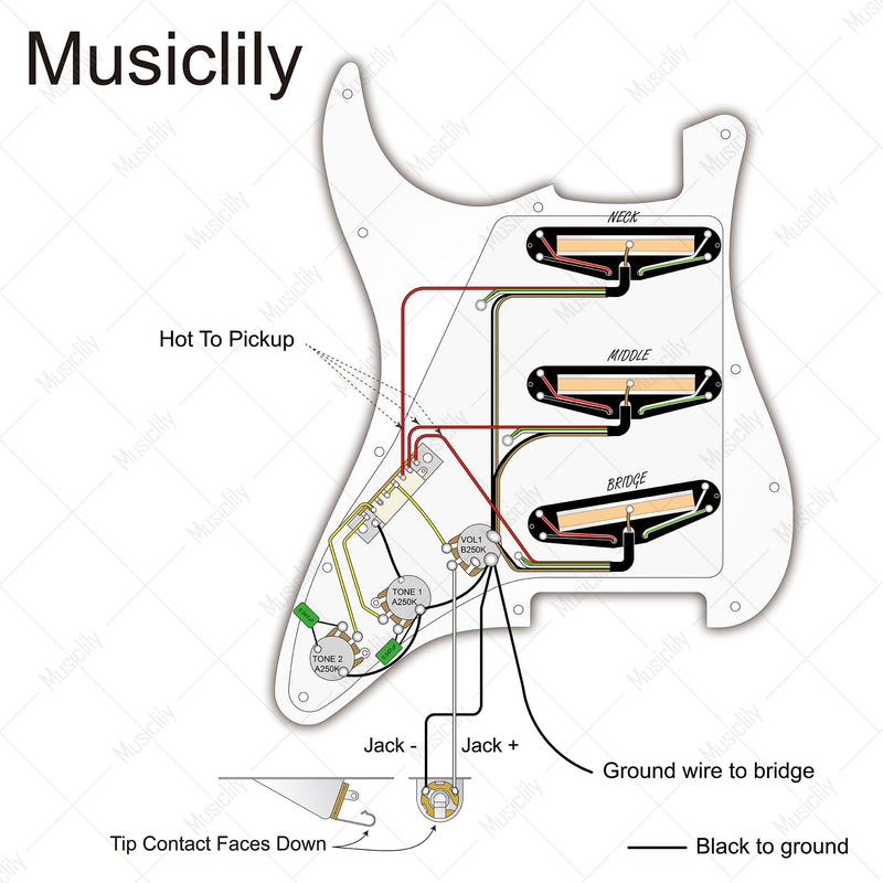 [AUSTRALIA] - Musiclily 11-Hole SSS Prewired Loaded Pickguard with Dual Hot Rail High Output Pickups Set for Fender Squier Strat Electric Guitar, 4Ply White Pearl 