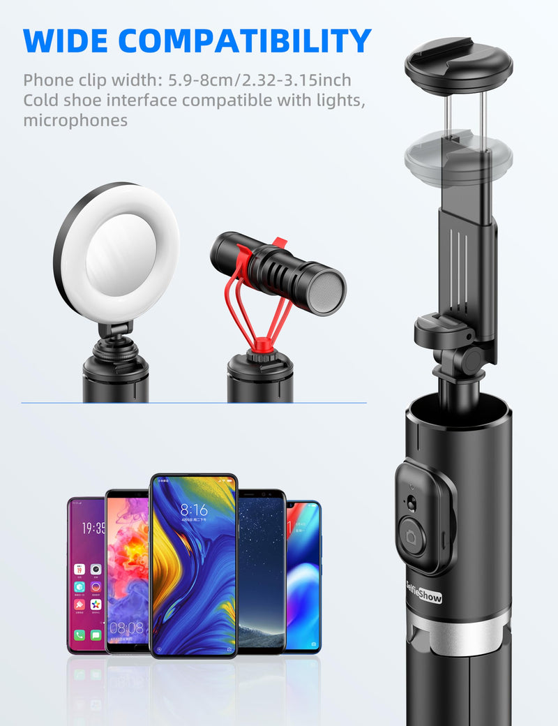 72" Cell Phone Selfie Stick Tripod, Aluminum Phone Tripod All-in-1 with Integrated Remote, Portable Extendable Smartphone Tripod Stand Lightweight Travel Tripod Compatible with iPhone 15/14/13/Android
