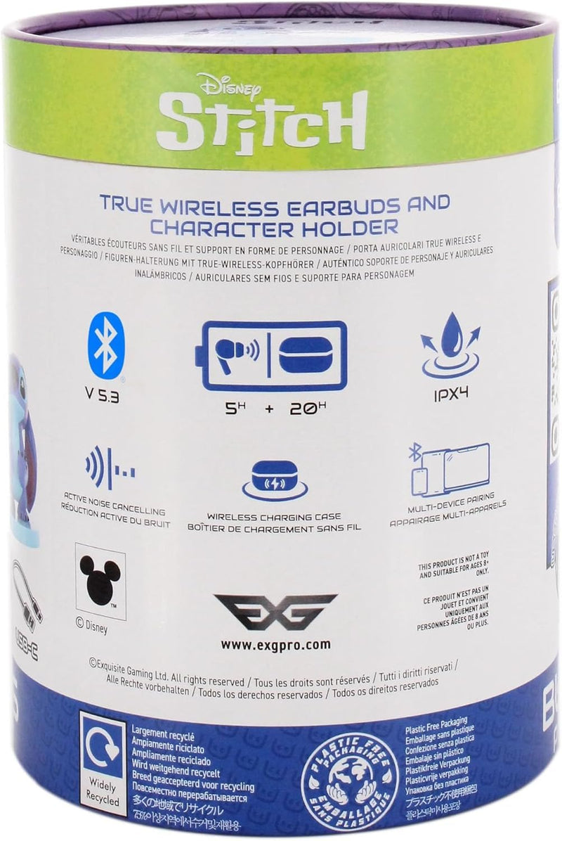 Exquisite Gaming Stitch Earbuds & Holdem Bundle - Licensed Wireless Headphones with Character Device Holder Case