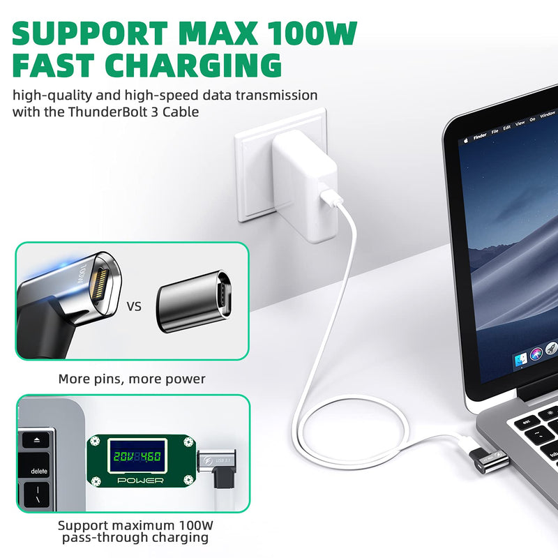 USB C Magnetic Adapter, (2 Pack) Magnetic USB C Adapter, 24Pins USB3.1 10Gbps Data Transfer 4K 60Hz Video PD 100w Charge Compatible with MacBook Pro/Air USB-C Laptop Elbow