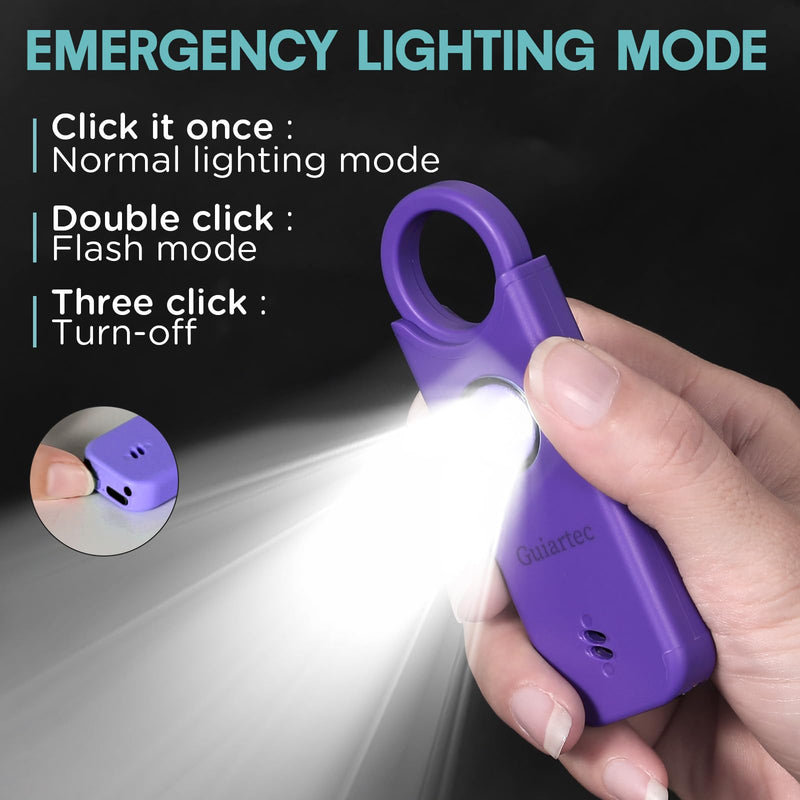 Rechargeable Personal Safety Alarm for Women, 135 dB Loud Self Defense Keychain Siren with LED Strobe Light, Personal Emergency Security Safe Devices Key Chain Alarms for Women Kids Elderly (Violet) Violet