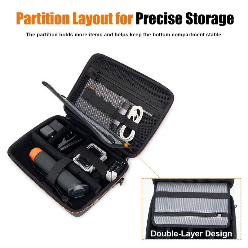 Cwatcun Action Camera Carrying Case for GoPro Hero/DJI Osmo Pocket 3/Action, Waterproof Carrying Case Shoulder Bag, Travel Case for Most Action Camera and Accessories Black Medium