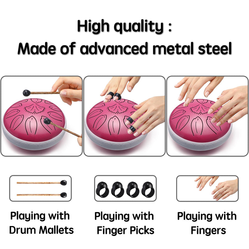 [AUSTRALIA] - Steel Tongue Drum Percussion, 6 Inch 11 Notes Musical Instruments, Music Gifts for Family Friends (Pink) Pink 