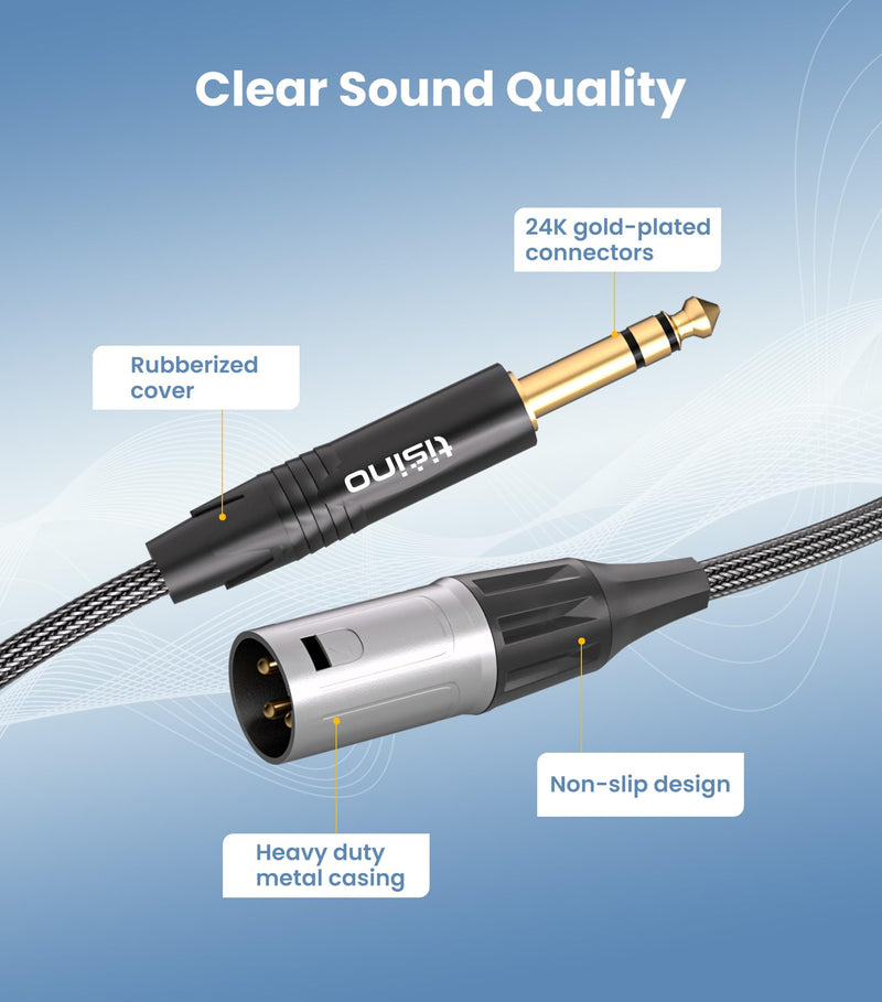 Tisino 1/4" to XLR Cable, 6.35mm TRS to XLR Male Nylon Braid Quarter inch TRS to XLR Male Balanced Interconnect Microphone Cord Patch Cable - 10ft 10 feet