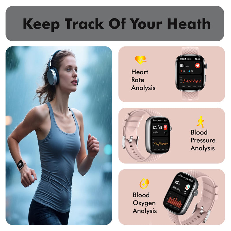 YMS Smart Watch for Women Men - (Answer/Make Calls) Compatible with iOS/Android Phones,3ATM Waterproof,Heart,Rate,Sleep,Pressure,Steps Monitor,100+ Sports Trackers (Black and Pink) Black and Pink