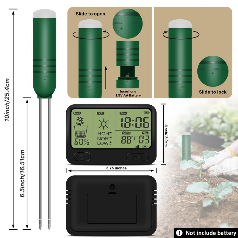[AUSTRALIA] - 4-in-1 Wireless Soil Moisture Meter/Thermometer/Sunlight/Time,PH Paper, Waterproof Plant Moisture Sensor Meter with Digital LCD Display for Garden, Lawn and Indoor Plants 4-in-1 Display+2 Sensor 