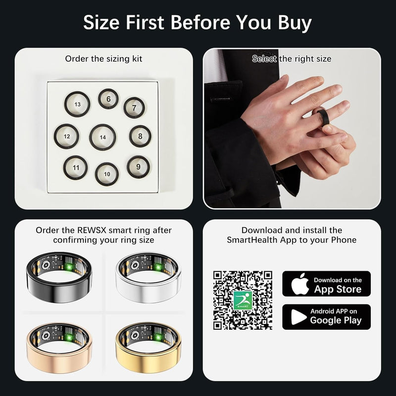 Smart Ring for Women Men, Fitness Ring with Heart Rate, Blood Oxygen,Stress, Sleep Tracker, Step Tracker, Fit Ring No Subscription Fee, IP68 Waterproof Smart Ring for iPhone & Android (Gold, 8#) Gold 8#