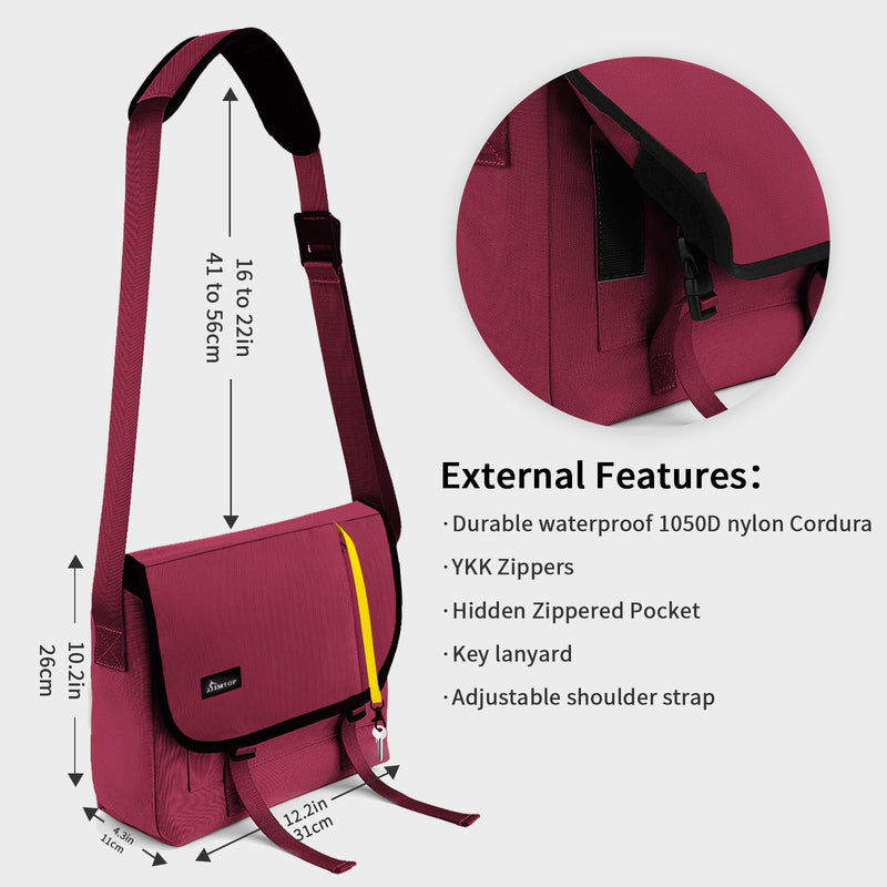 SIMTOP Messenger Bag Crossbody Shoulder Bag for Commuters and Travelers Water Resistant Scratch and Wear Cordura YKK Zipper Red