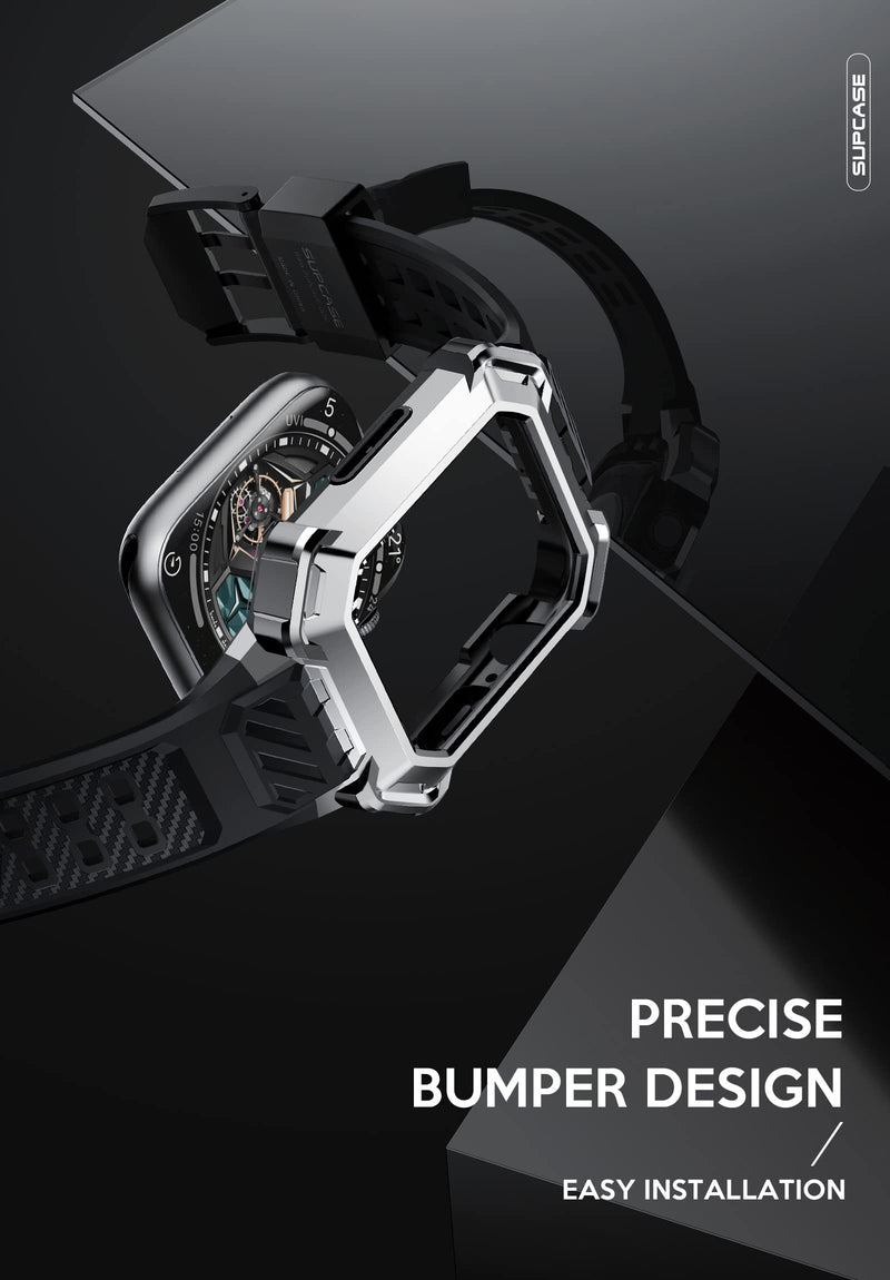 SUPCASE for Apple Watch 9/8/7/6/5/4/SE Case with Band 45mm/44mm, Silver | Metal Bumper, Adjustable Strap, Heavy Duty Protection, Scratch-resistant, Sport Style for Men, Unicorn Beetle Pro XT