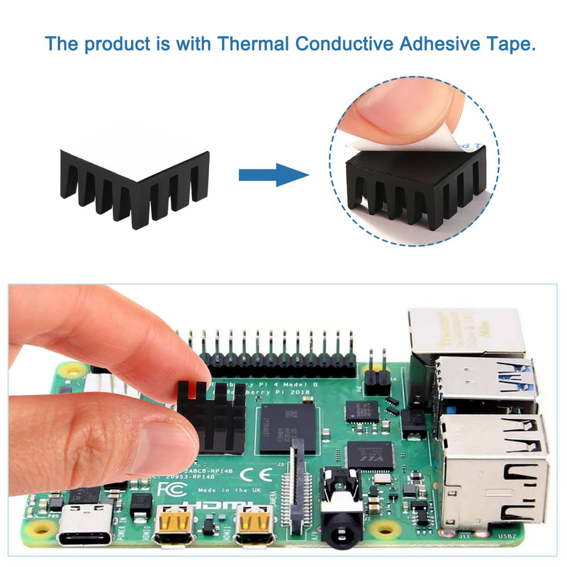 VooGenzek 20 Pieces Aluminium Heatsink, Cooler Fin Heatsink, Heatsink, Cooler, with Thermal Conductive Special Adhesive Film, for Cooling Electronic Components, 14 x 14 x 7 mm, Black Black - 14 x 14 x 7 mm - 20 pieces
