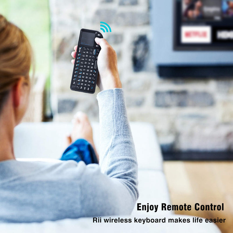 Rii Mini Wireless Keyboard with Touchpad＆QWERTY Keyboard,Support Bluetooth ＆2.4G Connection,Built-in Laser Pointer, Backlit Portable Keyboard Wireless with Remote Control, X1-BT Black.