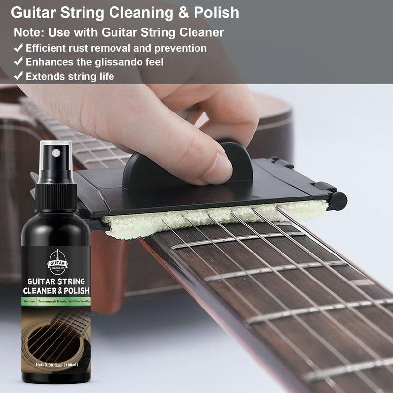 9Pcs Guitar Cleaning Kit, Guitar Maintenance Kit Includes Fret Polish, Cleaning Solution, Fretboard Lemon Oil, String Cleaning & Polish, String Cleaner, String Tuner, Masking Tape, 2 Cloth
