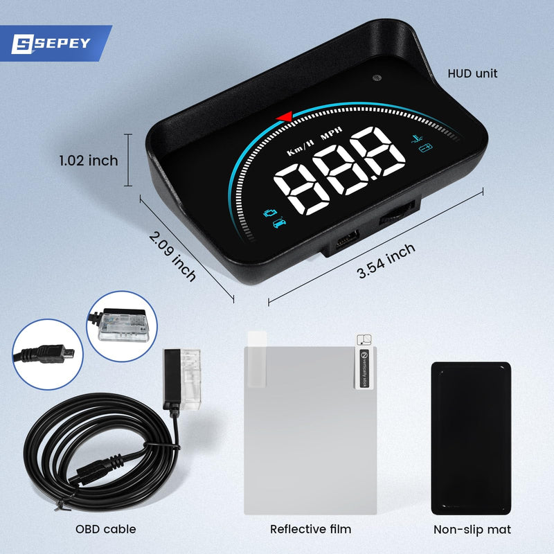 Car OBD2 HUD Head Up Display Gauge Speedometer MPH KMH RPM Warning Alarm Meter