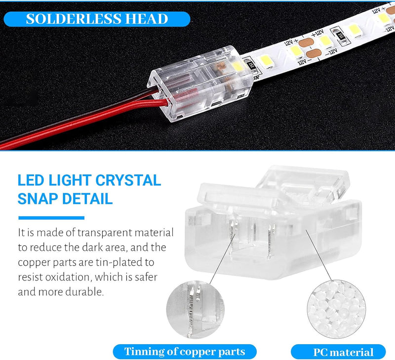GooChan 2-Pin LED Connector for 8MM Wide Waterproof Single Color LED Strip Light- Strip to Wire Quick Connection 12pcs 2-pin Strip to Wire Connectors /Waterproof