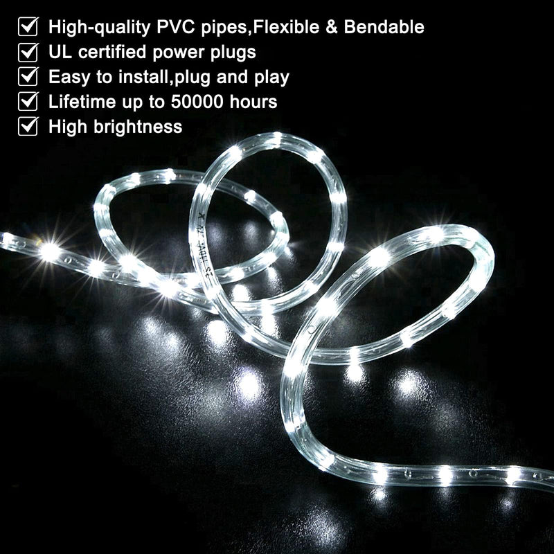 [AUSTRALIA] - SURNIE Rope Lights Outdoor Waterproof Daylight White: LED 10FT Cuttable Outside Bright 110V Lighting 6000K Flexible Cool Clear Tube, Indoor Deck Patio Xmas Camping Decor, Not Flat Strip 