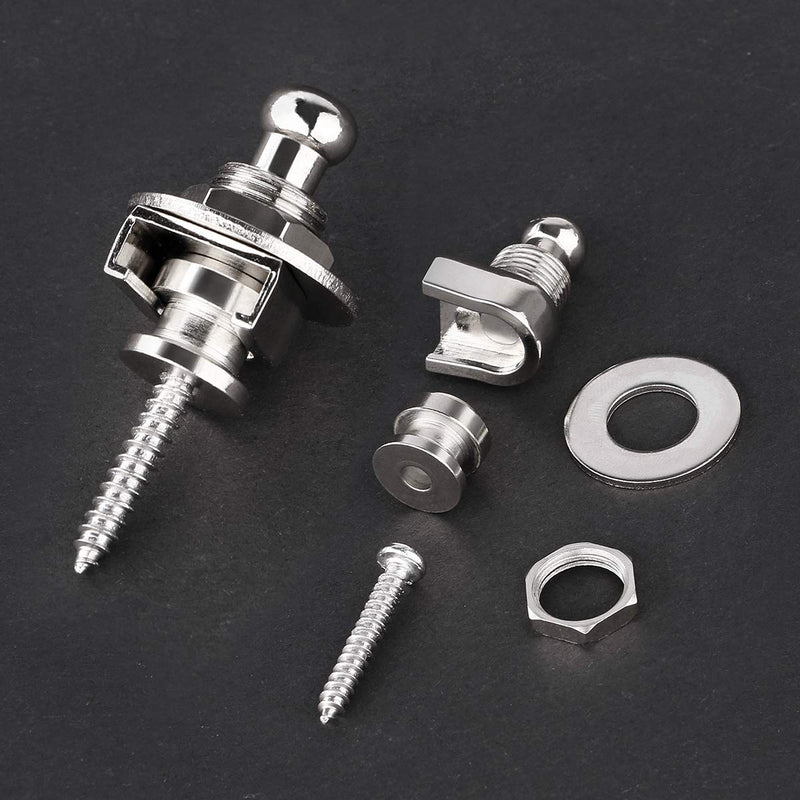 Guitar Strap Locks, Dreokee 2 PCS Silver Guitar Strap Lock Buttons Guitar Strap Locks Set Security Quick Release Strap lock Retainer System Guitar Strap Lock Schaller for Electric,Bass,Acoustic Guitar