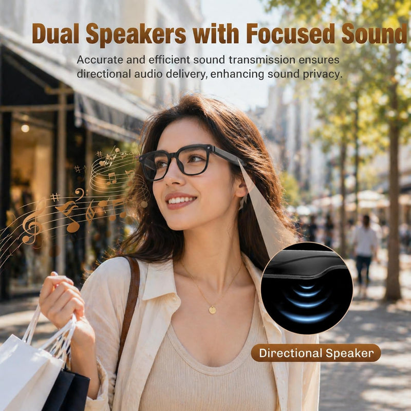 AI Smart Glasses with Camera, 8MP HD Bluetooth Camera Glasses for Women Men | 1080P Video Recording Sunglasses, Real Time Translation, Voice Assistant, Open Earbuds, Travel, Work, Vlog, (3 Lenses)