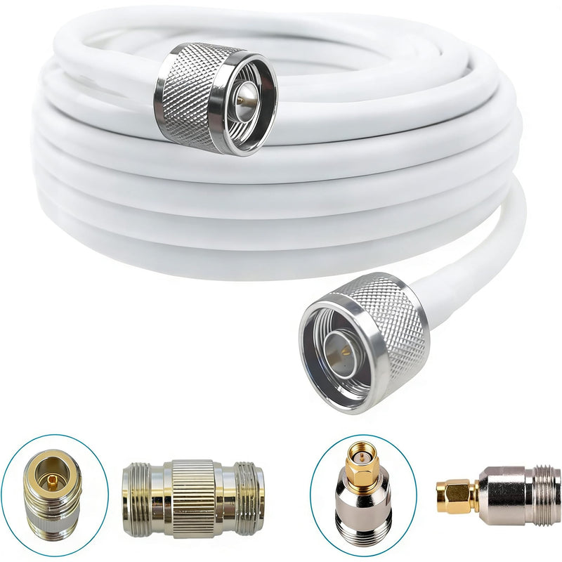 N Male to N Male Coaxial Cable 50ft - 3D-FB White | Includes N-N & N-SMA Adapters, High-Speed 50ohm Cable for Cell Phone Signal Booster, 4G LTE 5G Antenna 50FT(N-N)