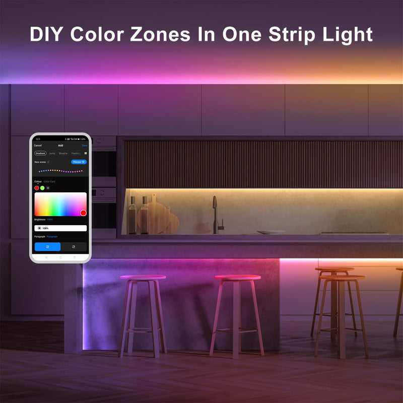 [AUSTRALIA] - Tatazone 32.8ft RGBWW+IC WiFi Smart Flowing Led Strip Light, RGB Chasing Effect+Tunable White 3000K-6500K Led Lights Compatible with Alexa and Google, Color Changing, Music Sync for Bedroom 