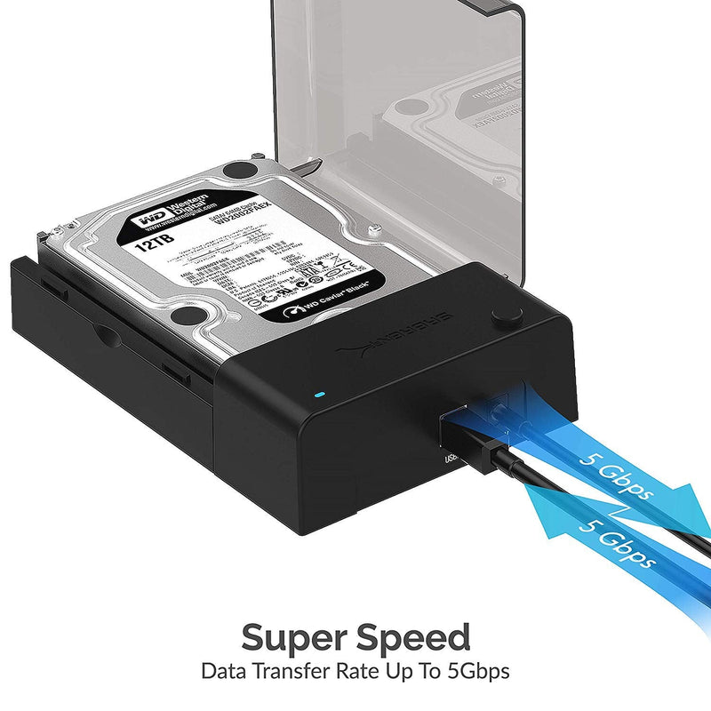 SABRENT USB 3.0 to SATA Hard Drive Dock with Cooling Fan (EC-DFFN) | Lay-flat hard drive enclosure/dock; 2.5"/3.5" HDD/SSD; built-in fan; UASP; up to 22TB; external hard drive enclosure Lay-Flat Docking Station