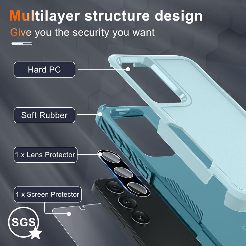 for Samsung Galaxy S24 Plus Case, Full Body Heavy Duty Rugged Shockproof Protective Phone Cover with Lanyard Strap, Tempered Glass Screen Protector and Camera Lens Cover, Mint Green Samsung S24 Plus(6.7 inch)