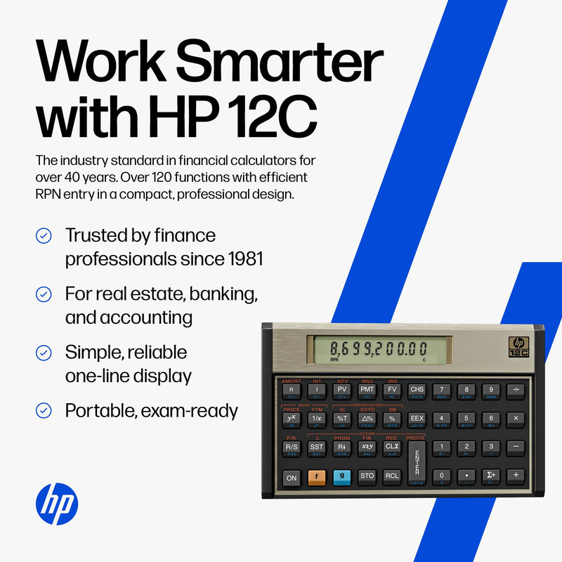HP 12C Financial Calculator – 120+ Functions: TVM, NPV, IRR, Amortization, Bond Calculations, Programmable Keys – RPN Desktop Calculator for Finance, Accounting & Real Estate – Includes Case + Cloth | Programmable for finance, accounting and real estat...