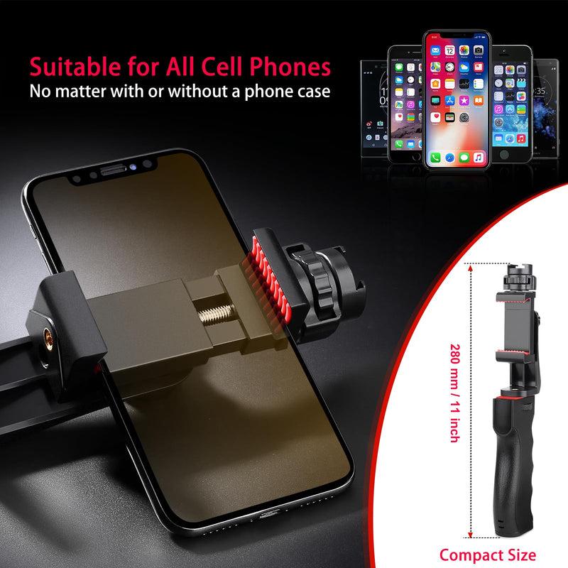 Zeadio Smartphone Stabilizer, Vlogging Hand Grip Video Holder Rig Handle Travel Selfie Stick with Clamp Mount for All iPhone and Android Mobile Cell Phone Without Remote Shutter