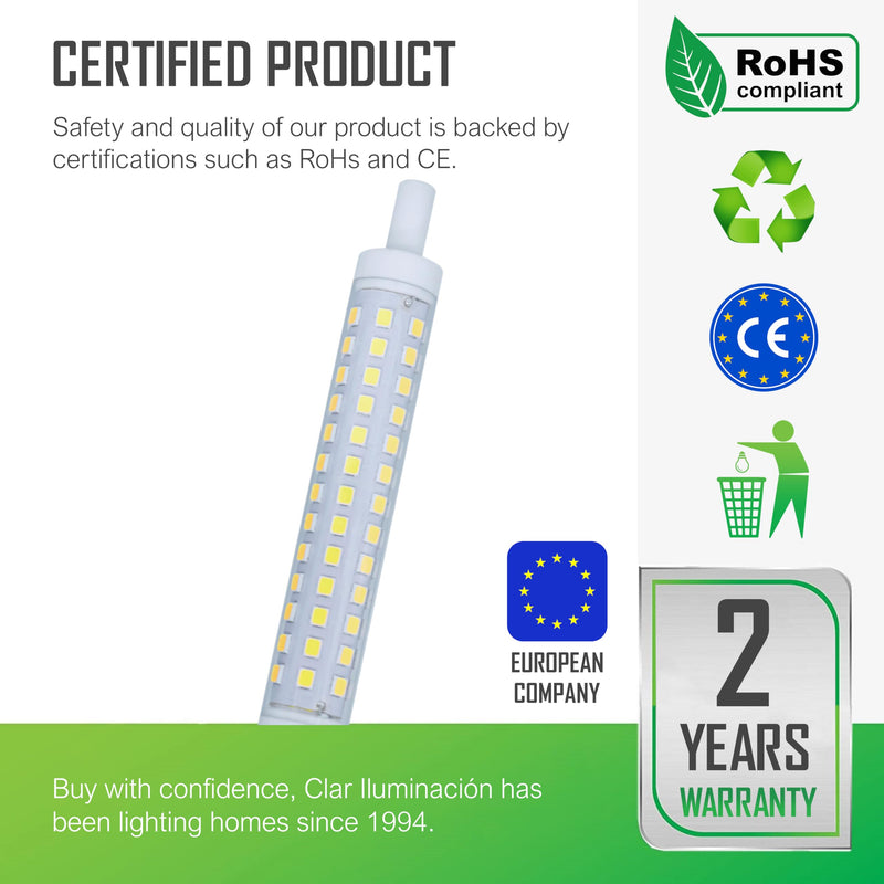 CLAR - R7S LED 118 mm, R7S LED 118 mm, R7S LED, LED stick, LED torch R7S, R7S 118 mm, R7S 118 mm LED, LED rod light, LED replacement for halogen rod, torch LED, 12 W 4000ºK (Pack of 5) Neutral White (4000 K) 12W 118mm (Pack 5)