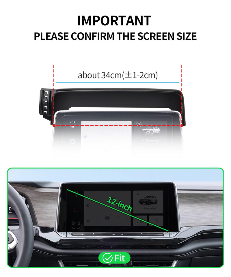 Car Phone Holder for Volkswagen Atlas/Cross Sport 2024-2026,12"Screen Mount | VW Magsafe Accessories Magnetic Cell Phone Mount Clip Compatible with iPhone, 3D fit Stable Dashboard Navigation Bracket