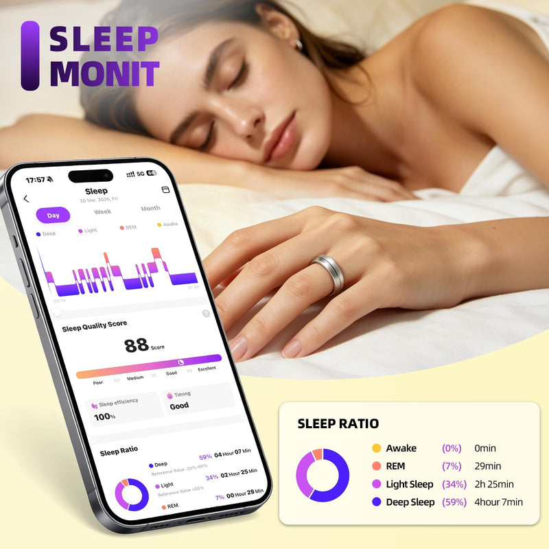 Smart Ring for Women Men, Health Fitness Tracker with Sleep, Heart Rate, HRV, Stress, IP68 Waterproof, Gesture Photo, No Subscription, iOS Android (Matte Sliver,8) Matte Sliver 8