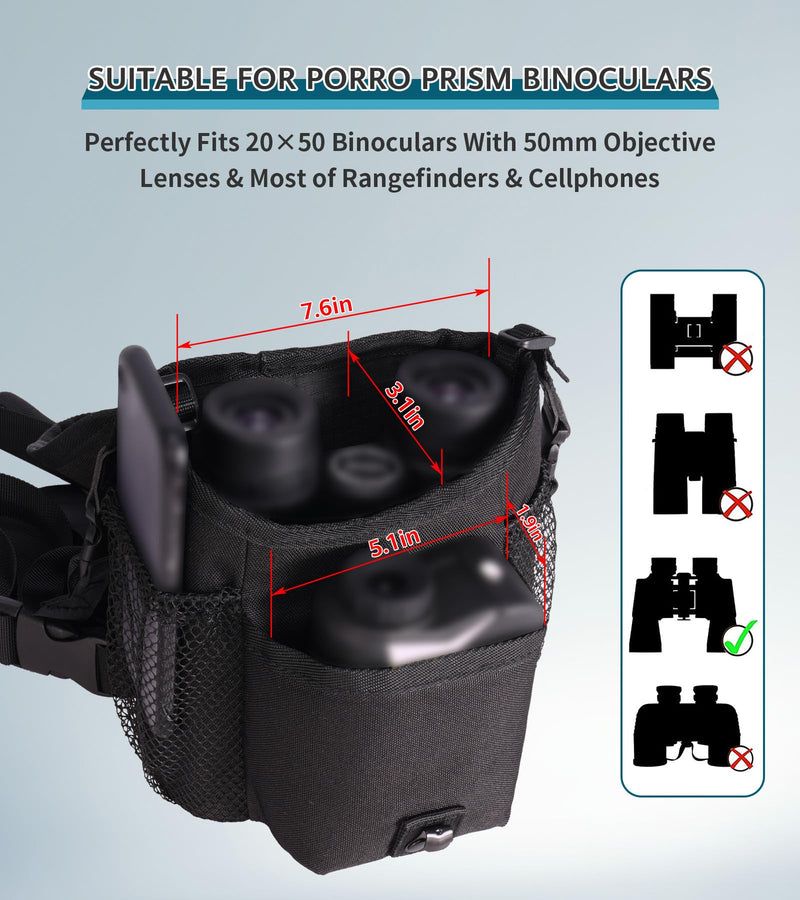 GAIARENA Waterproof Binocular Harness Chest Pack, Bino Harness Case with Rangefinder & Cellphone Pocket for 20x50 Binoculars(Full Size) Full Size