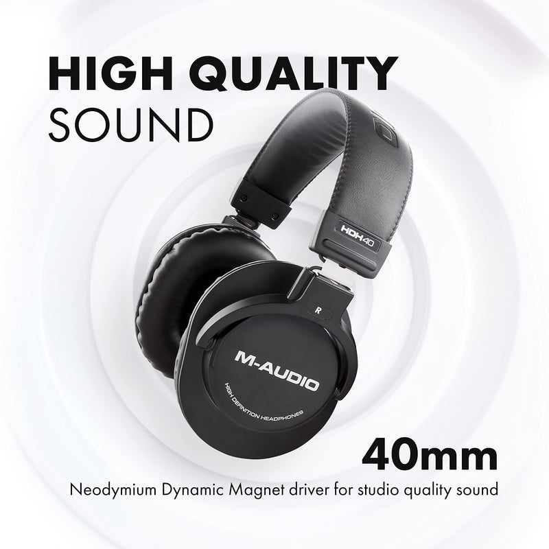 M-AUDIO HDH40 Closed-Back Over-Ear Headphones | Flexible Headband Design, 2.7m Cable for Studio Monitoring, Podcasting, and Audio Recording
