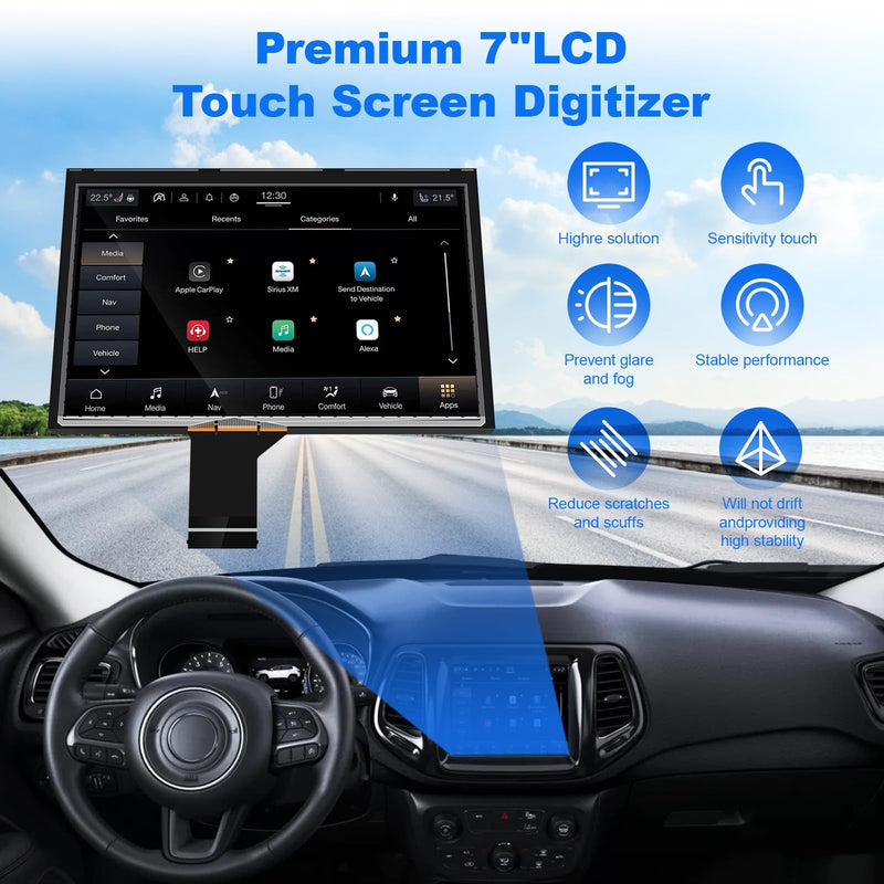 Premium Fit for Jeep 7" Uconnect LCD Display with Touch Screen, LCD Monitor Digitizer Radio Navigation Fit for Jeep Compass 2017-2020, Replace TDO-WXGA0700K00033-V2 / TDO-WXGA0700K00057-V1 7 inch